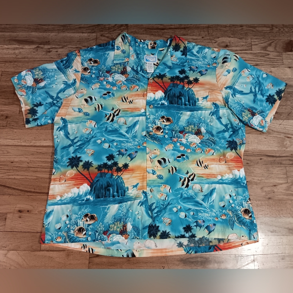 Vintage Pride Of Hawaii Mens Ocean Life Hawaiian Short Sleeve Shirt 3XL